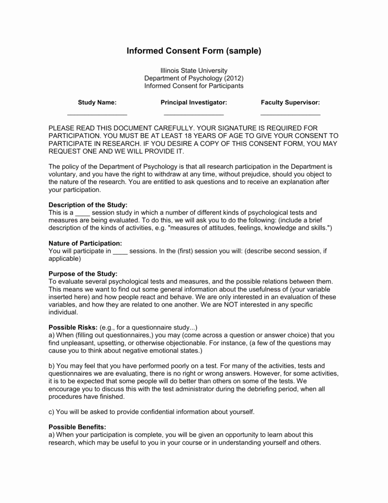 Mental Health Confidentiality Agreement Template Elegant Informed Consent form Sample the Department Of