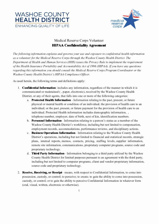 Mental Health Confidentiality Agreement Template Luxury Hipaa Confidentiality Agreement Printable Pdf