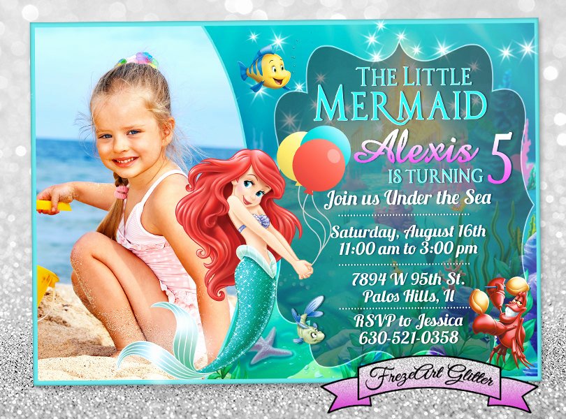 Mermaid Birthday Invitation Templates Beautiful Little Mermaid Ariel Birthday Invitation Card Invite Birthday