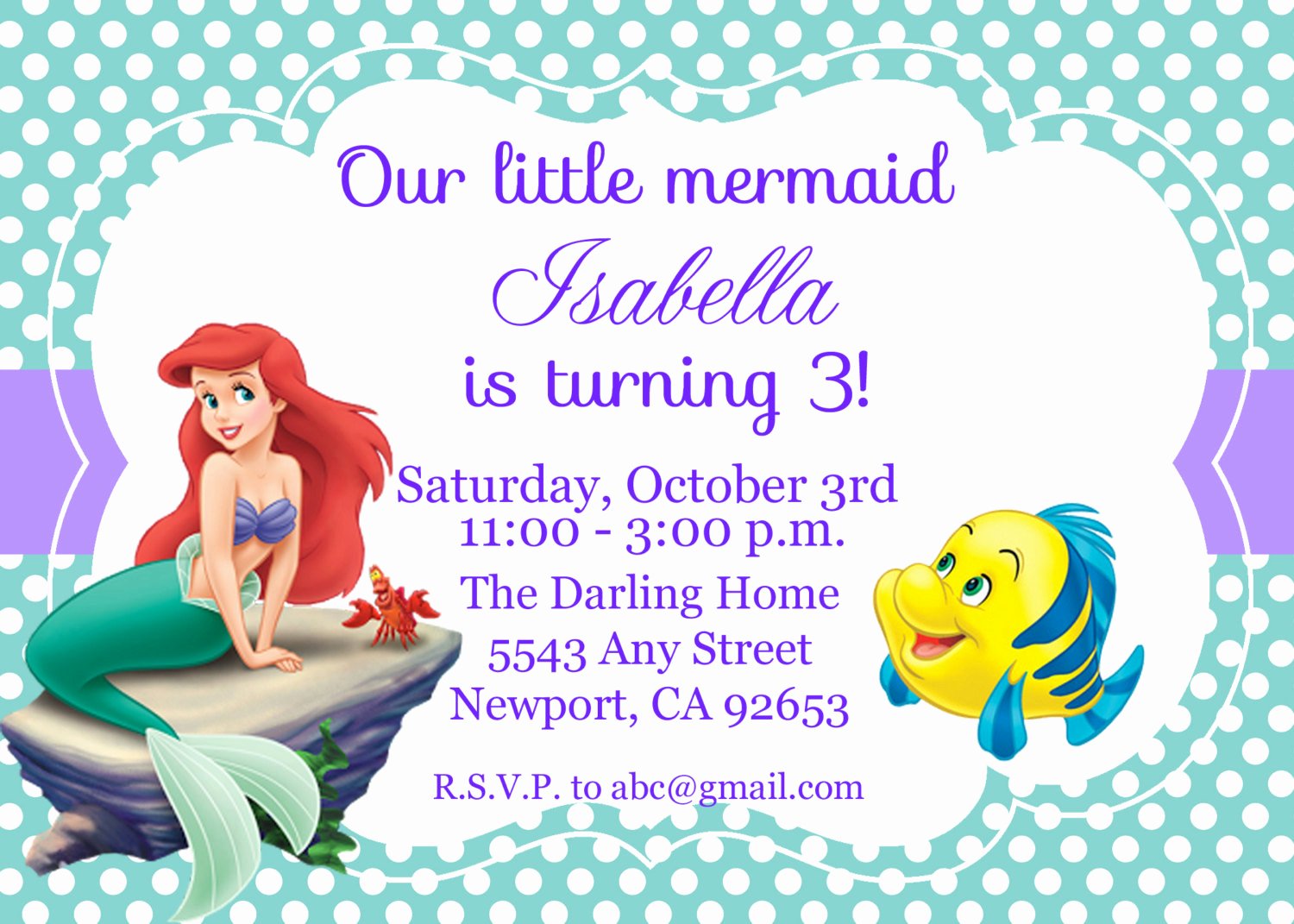 Mermaid Birthday Invitation Templates Best Of the Little Mermaid Invitation Ariel Disney by
