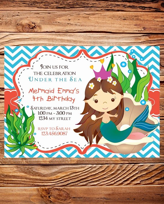 Mermaid Birthday Invitation Templates Lovely Mermaid Birthday Party Invitation Girl Little Mermaid