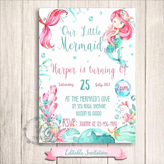 Mermaid Birthday Invitation Templates New Mermaid Birthday Invitations Little Mermaid Printables Under