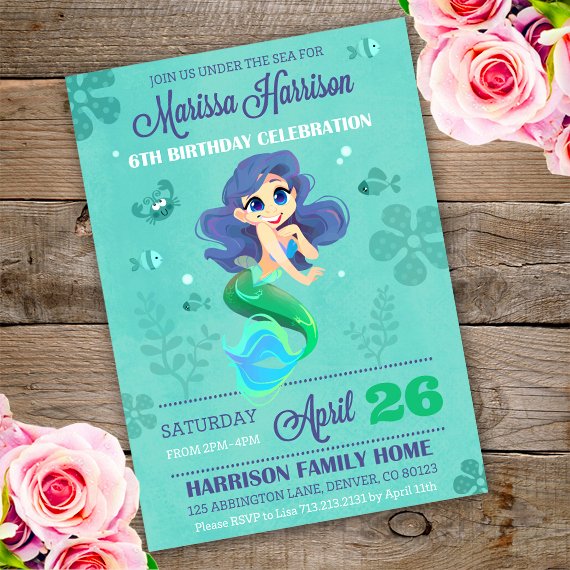 Mermaid Invitation Template Best Of Mermaid Birthday Party Invitation Template Edit with