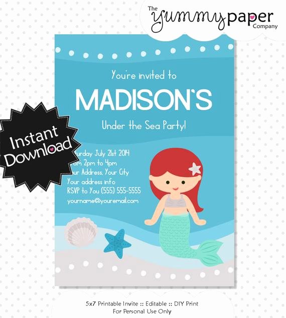 Mermaid Invitation Template Free Unique Editable Mermaid Invitation Instant Download Printable