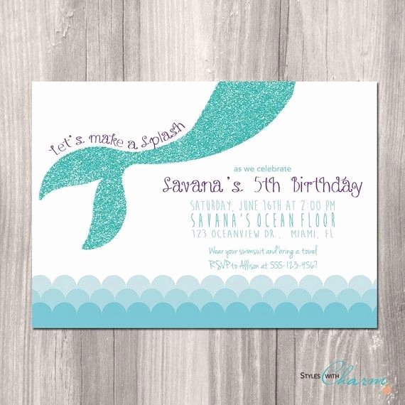 Mermaid Invitation Template Fresh Turquoise Glitter Mermaid Birthday Invitation Girly