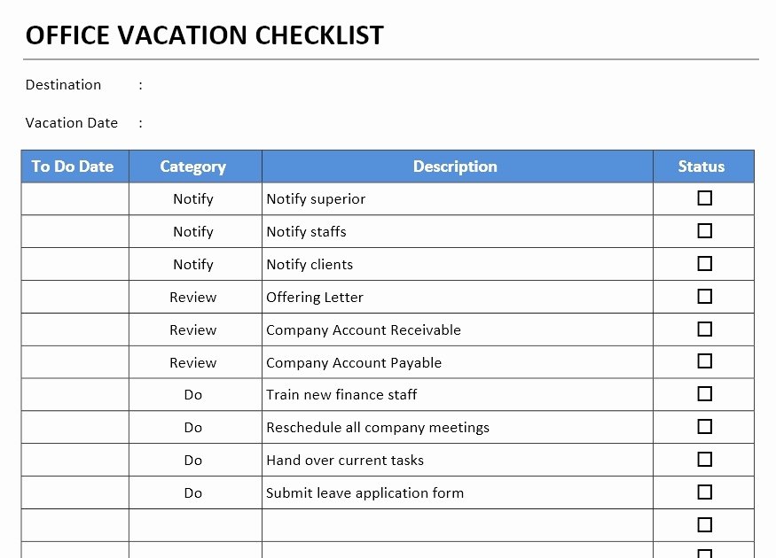 Microsoft Office Check Template Fresh Fice Vacation Checklist Template