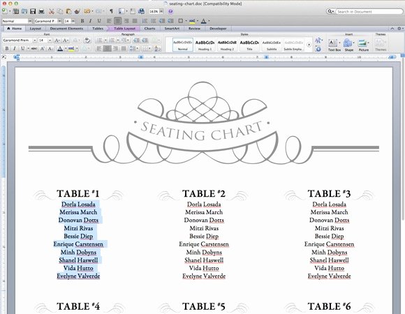 Microsoft Seating Chart Template Inspirational Free Table Planner Template