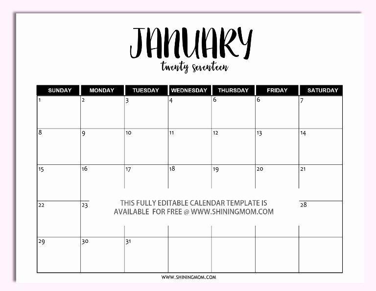 Microsoft Word Weekly Calendar Template Awesome Free Printable Fully Editable 2017 Calendar Templates In