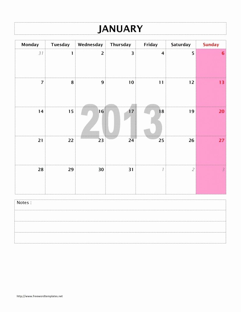 Microsoft Word Weekly Calendar Template Fresh 2013 Monthly Calendar Template