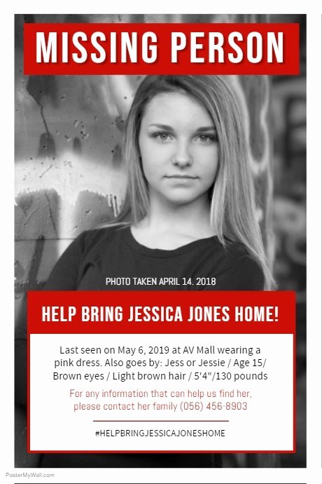 Missing Person Flyer Template Elegant Missing Person Poster Black and White Template