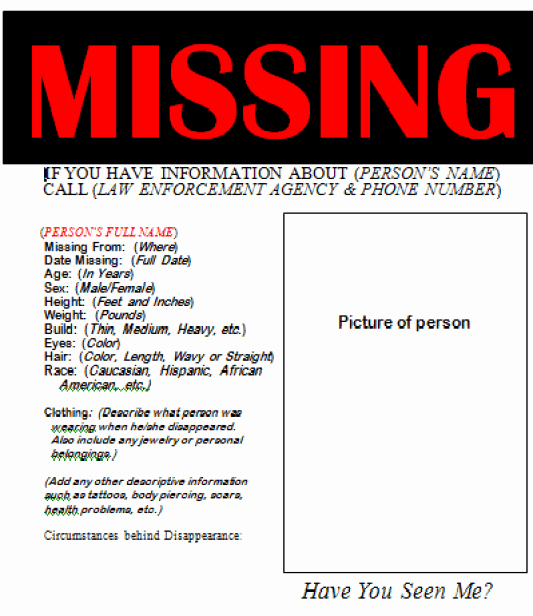 Missing Person Flyer Template Lovely 21 Free Missing Poster Word Excel formats
