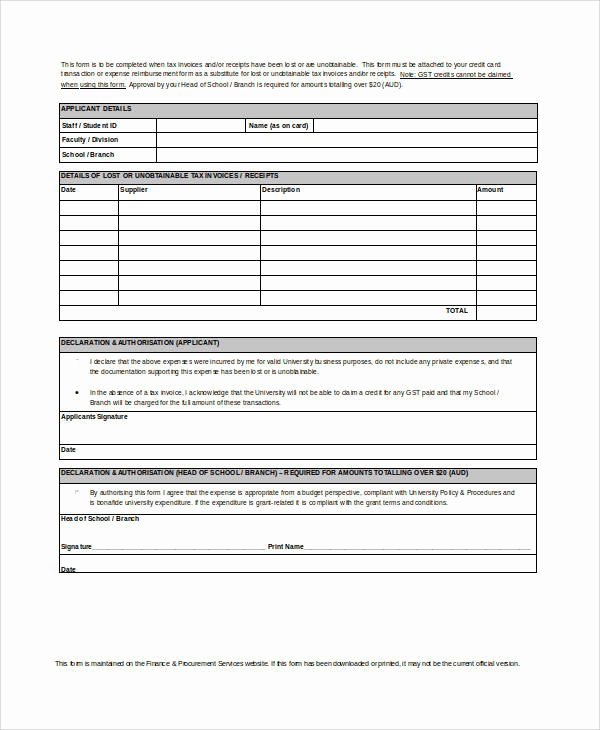 Missing Receipt form Template Awesome 16 Sample Receipt forms In Doc