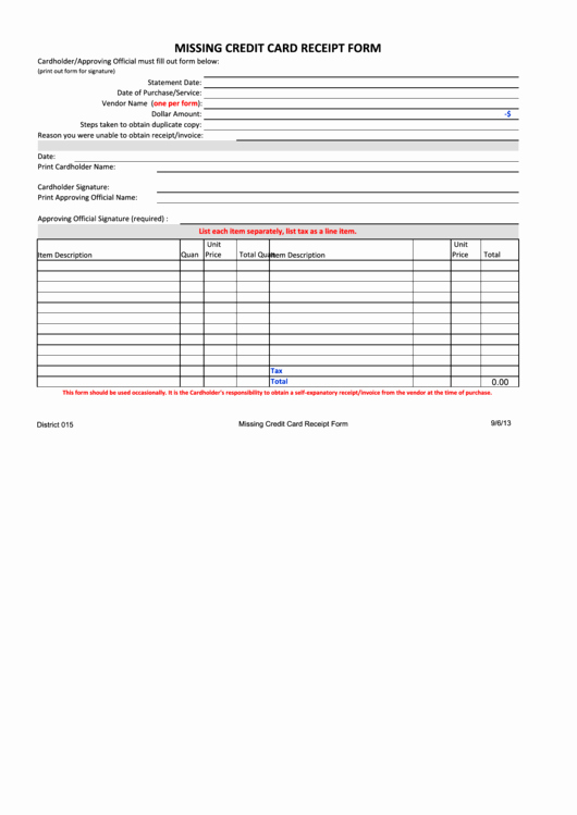 Missing Receipt form Template Awesome Missing Credit Card Receipt form Printable Pdf