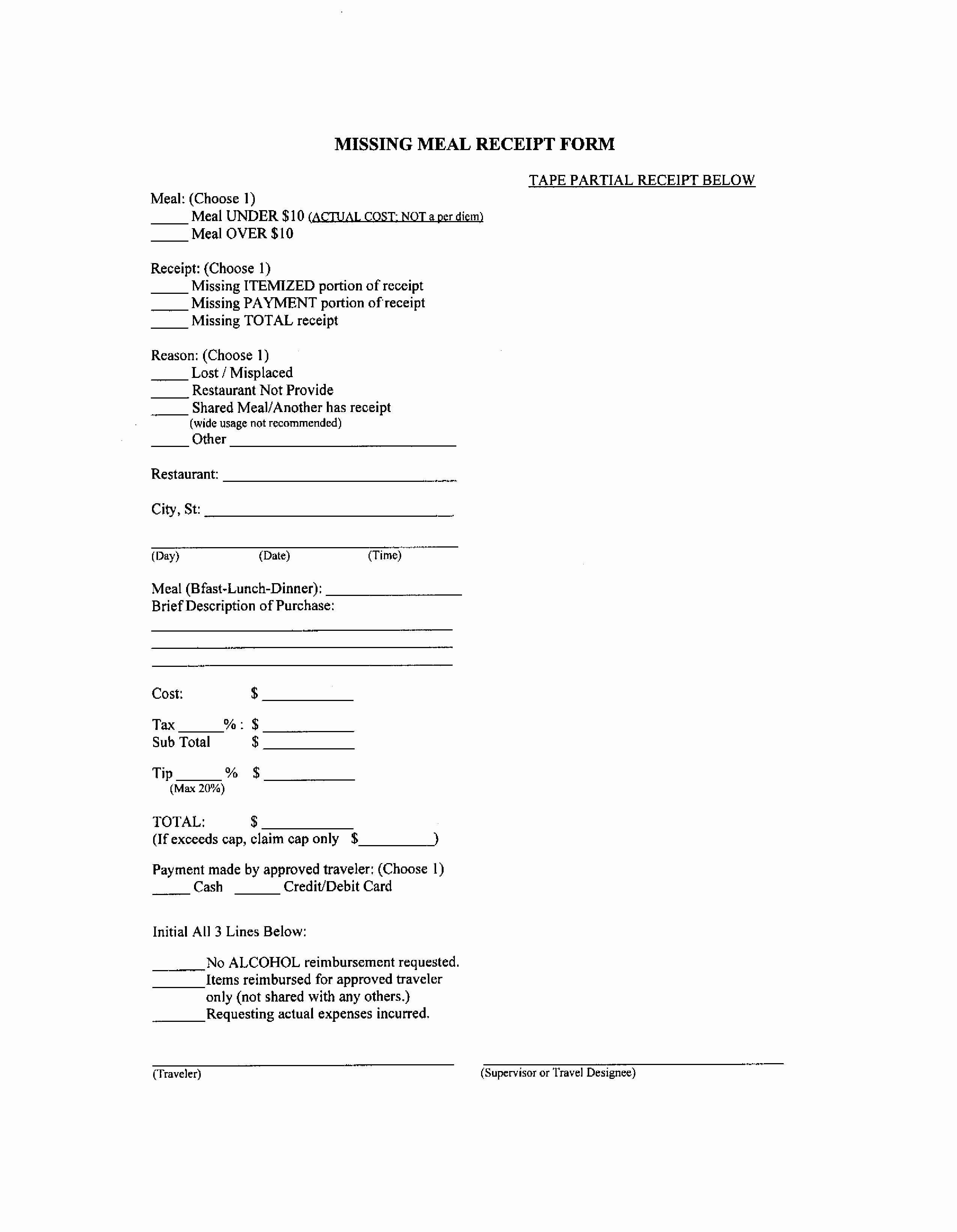 Missing Receipt form Template Inspirational Free Missing Meal Receipt form