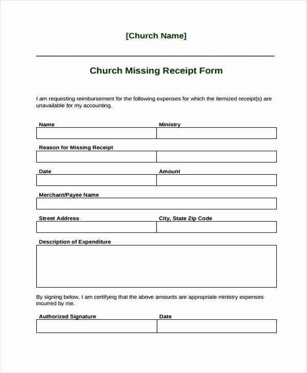 Missing Receipt form Template Inspirational Receipt form In Pdf