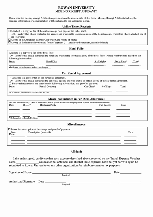 Missing Receipt form Template Luxury Missing Receipt Affidavit Printable Pdf