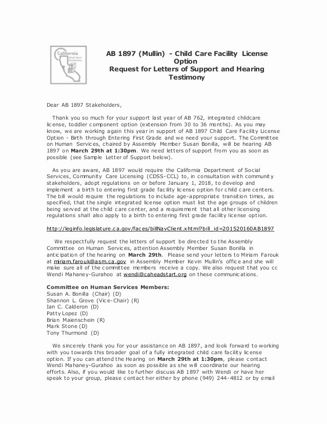 Modification Of Child Support Letter Samples Lovely Ab 1897 Request for Letters Of Support 3 14 16