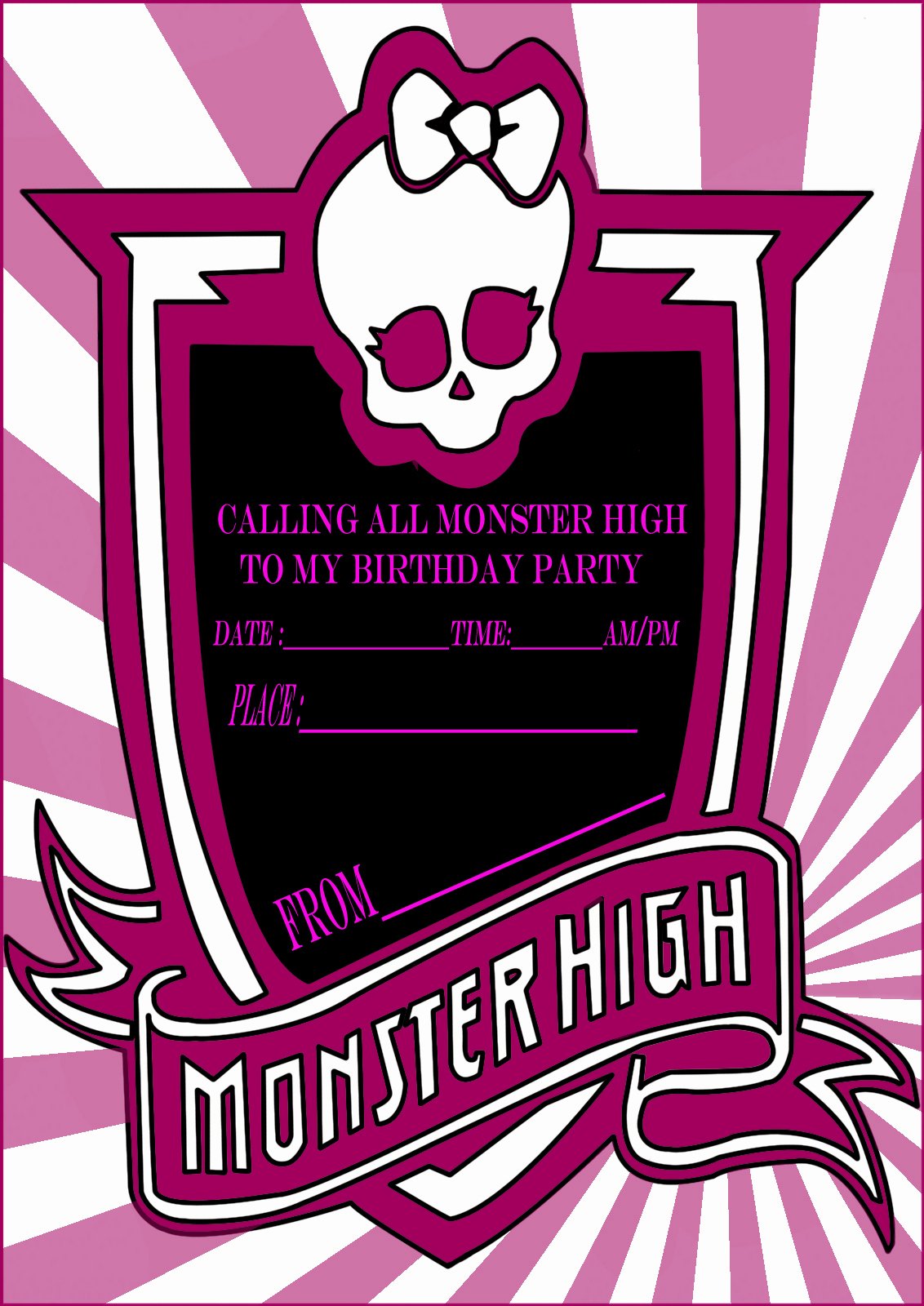 Monster High Invitations Templates Inspirational Monster High Party Invitation Card