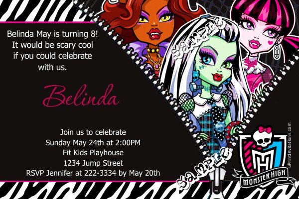 Monster High Invitations Templates Luxury Monster High Zebra Print Birthday Invitations