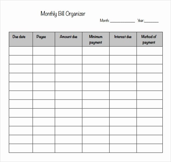 Monthly Bill Tracker Excel Fresh Sample Bill organizer Chart 4 Documents In Pdf