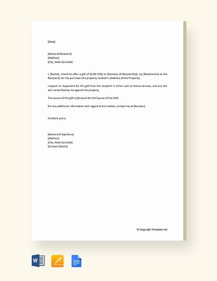 Mortgage Gift Letter Template Unique 13 Sample Gift Letters Pdf Word