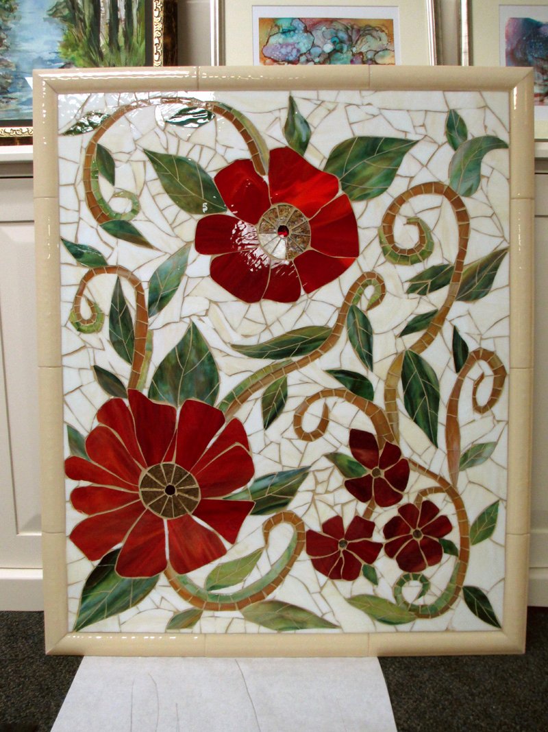 Mosaic Flower Designs Best Of Red Floral Mosaic Mural