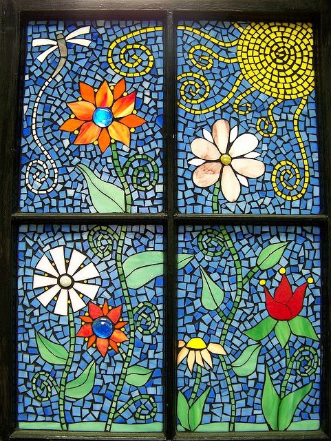 Mosaic Flower Designs Fresh Funky Flowers Mosaic Window Mosaic