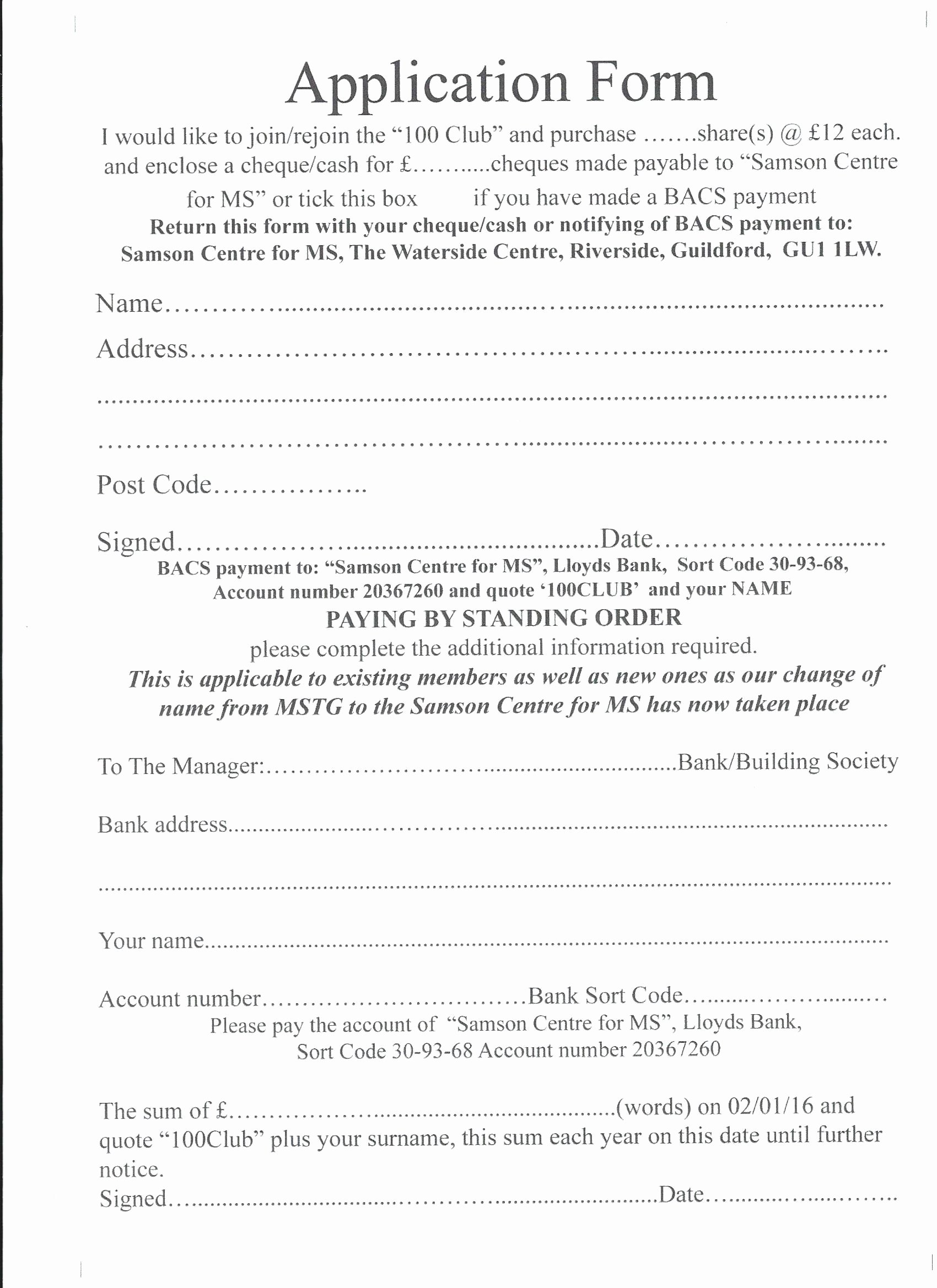 Motorcycle Club Application form Elegant the 100 Club Application form Samson Centre for Ms