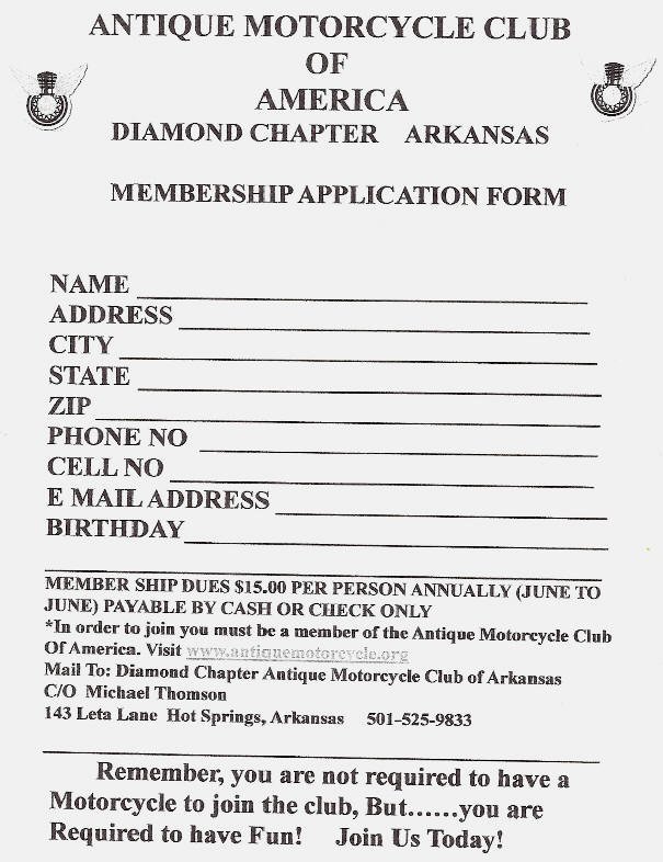 Motorcycle Club Application form Unique the Antique Motorcycle Club Of America Diamond Chapter