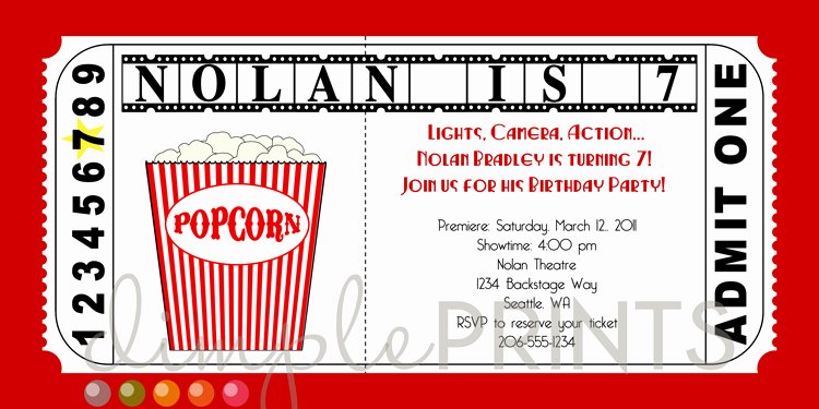 Movie Ticket Birthday Invitation Beautiful Movie Ticket Printable Birthday Invitation Dimple Prints