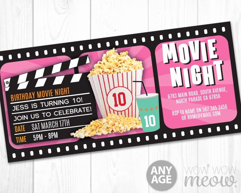 Movie Ticket Birthday Invitation Beautiful Pink Girls Movie Night Ticket Invitations Birthday Party