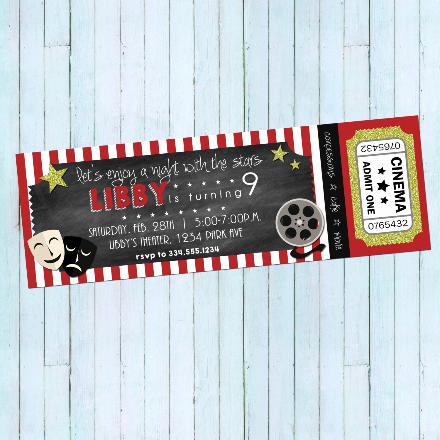 Movie Ticket Birthday Invitation Best Of Movie Ticket Birthday Invitation Hollywood Birthday