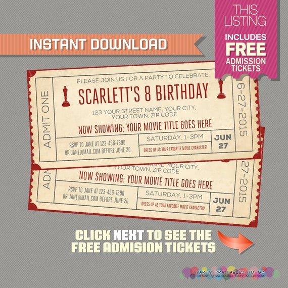 Movie Ticket Birthday Invitation Inspirational Movie Night Birthday Invitation with Free Admission Tickets