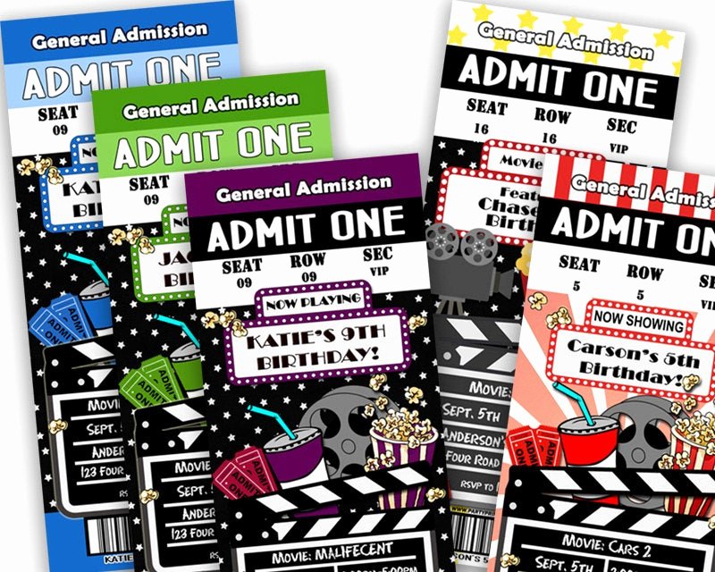 Movie Ticket Birthday Invitation Unique Printable Movie Ticket Invitation Movie Birthday Party