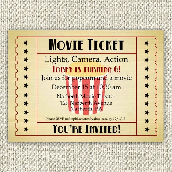 Movie Ticket Birthday Invitation Unique Vintage Movie Birthday Invitation Movie Party Invitation