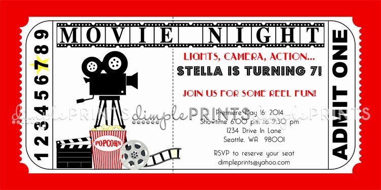 Movie Ticket Invitation Template Free Awesome Movie Ticket Printable Birthday Invitation Dimple Prints