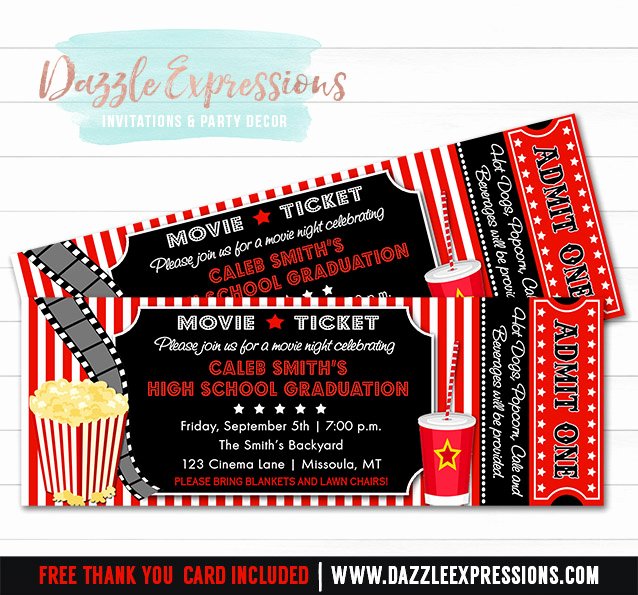 Movie Ticket Invitation Template Free Best Of Printable Movie Ticket Graduation Party Invitation 8th