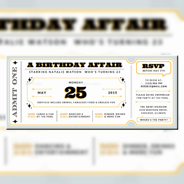 Movie Ticket Invitation Template Lovely 12 Movie Ticket Invitation Designs &amp; Templates Psd Ai