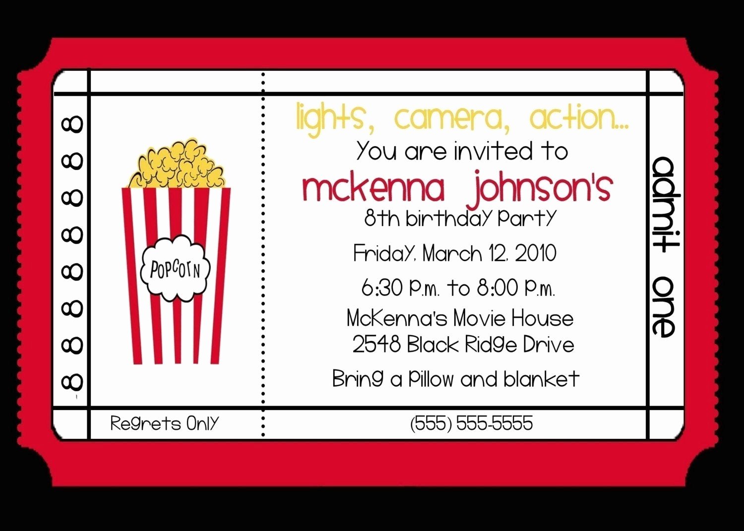 Movie Ticket Invitation Template New Movie theater Birthday Party Invitation by Nattysuedesigns1