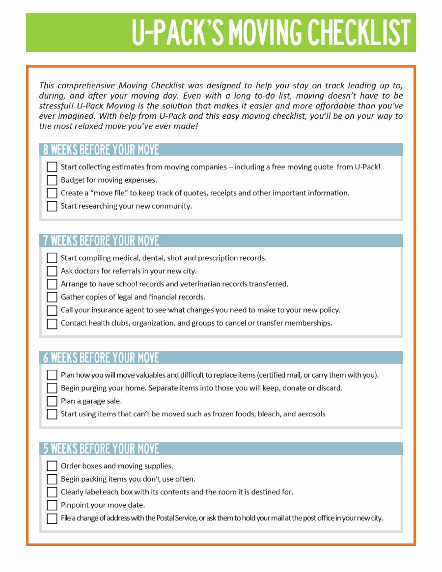 Moving Office Checklist Template Fresh 45 Great Moving Checklists [checklist for Moving In Out