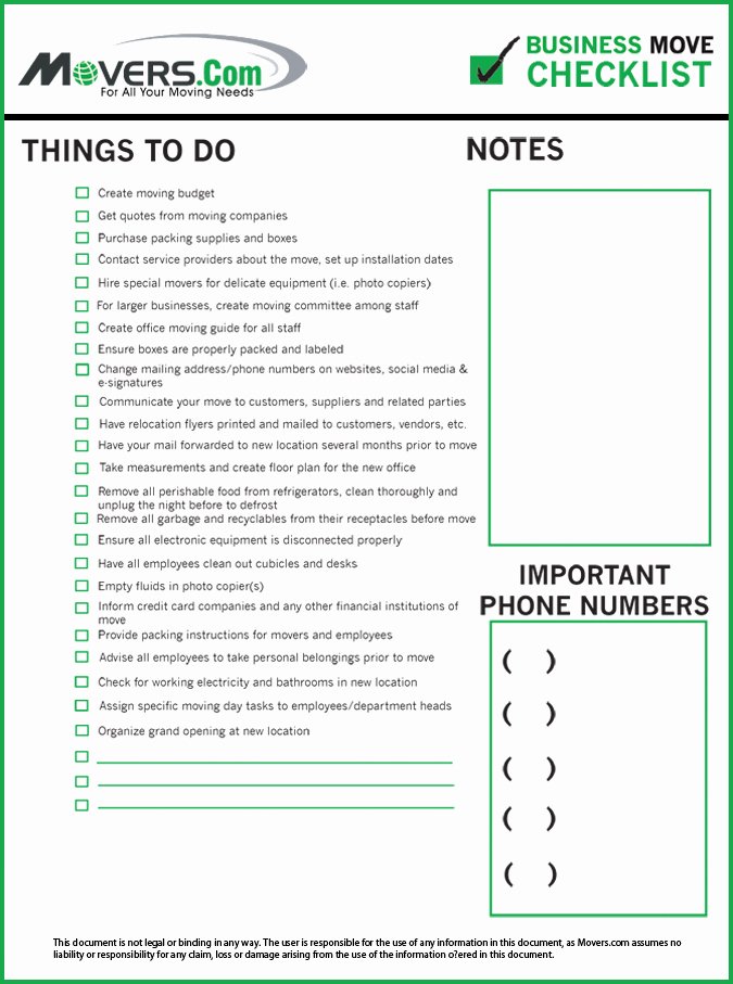 Moving Office Checklist Template Inspirational Business Relocation Checklist