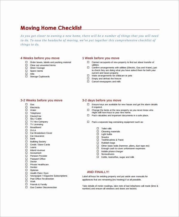 Moving Office Checklist Template Unique 12 Moving Checklist Templates