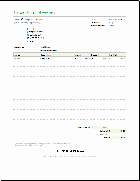 Mowing Schedule Template Elegant Lawn Care Receipt Template for Excel