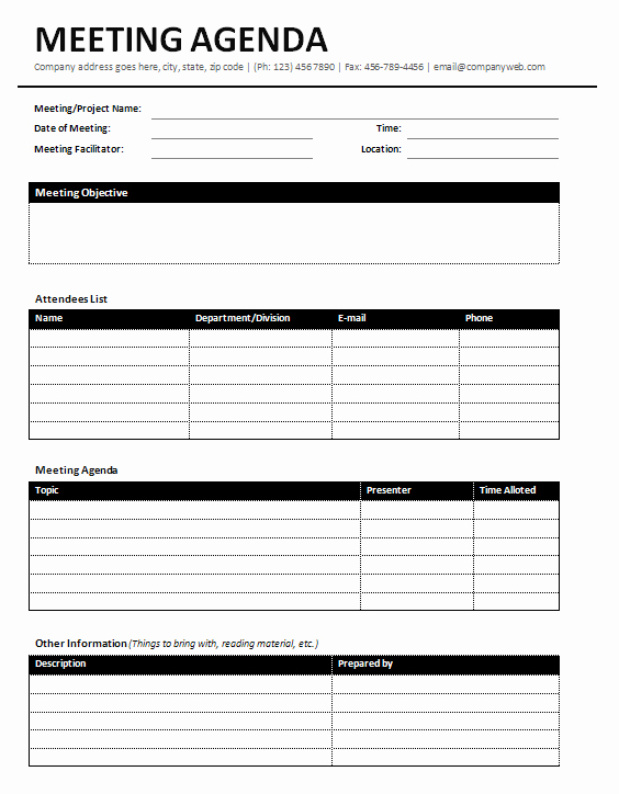 Ms Office Agenda Template Unique 6 Meeting Agenda Templates Excel Pdf formats