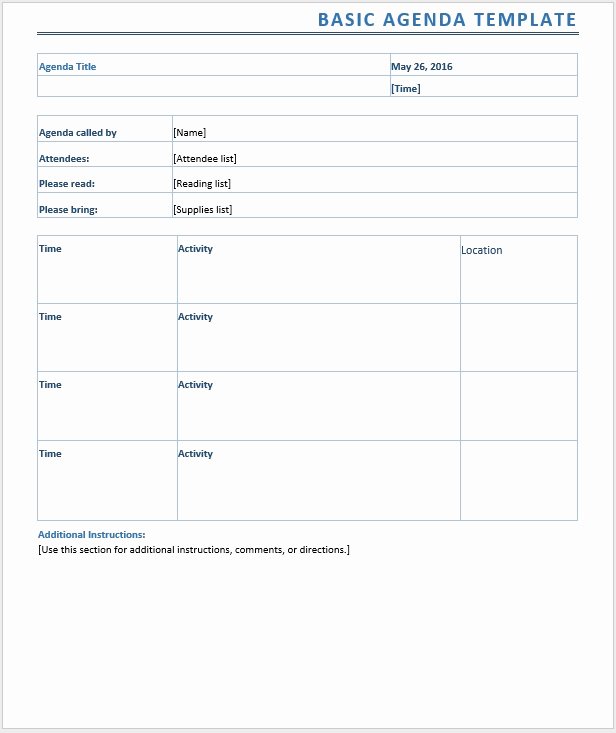 Ms Office Agenda Template Unique Basic Agenda – Word Template – Microsoft Word Templates