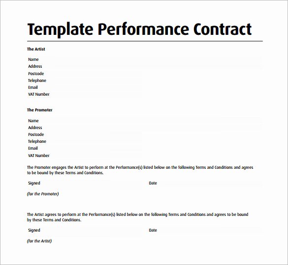 Music Artist Contract Template Awesome Performance Contract Template 14 Download Free