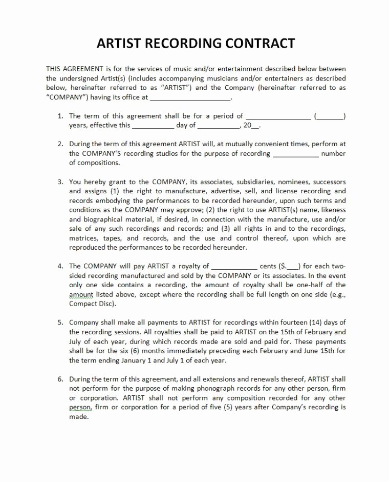 Music Artist Contract Template Best Of Artist Contract Templates