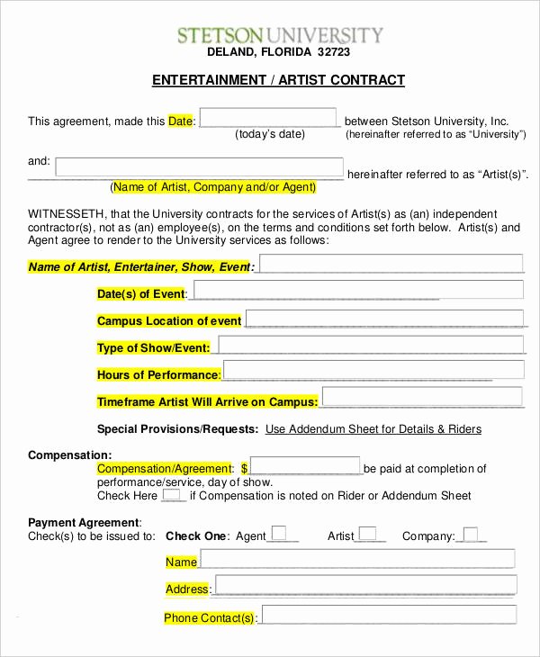 Music Artist Contract Template Inspirational 14 Artist Contract Templates Word Pages Docs