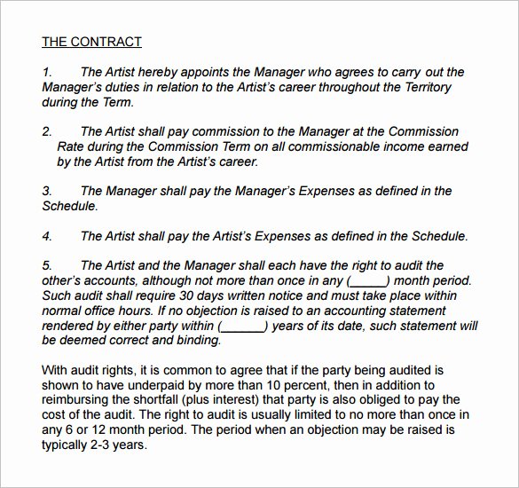 Music Artist Contract Template Luxury 6 Artist Management Contract Templates Word Docs Pdf