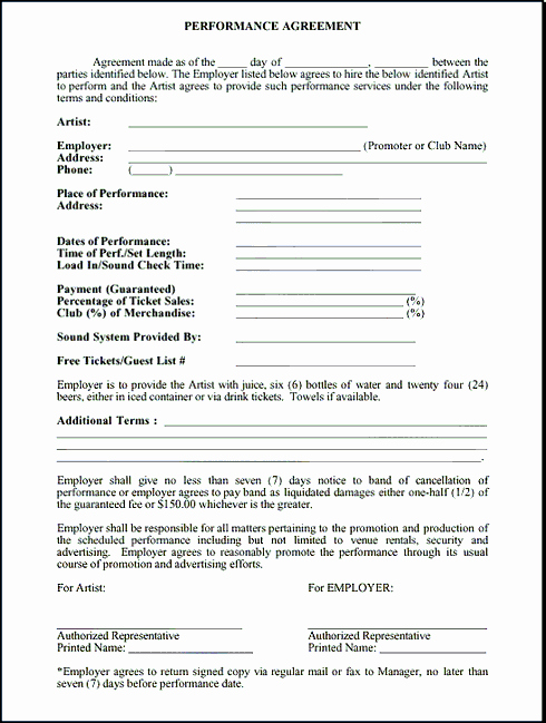 Music Artist Contract Template New Music Performance Contract